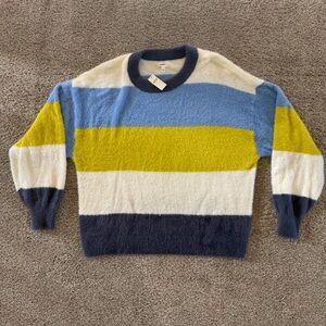 Aerie Women's Sweater with Blue, Yellow, and Cream Stripes